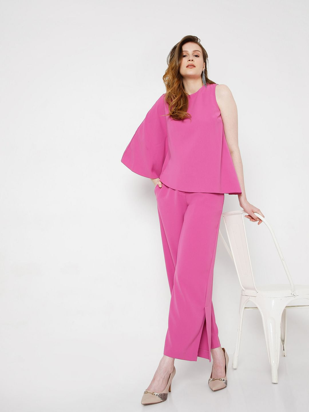 Pink High Rise Wide Leg Co-Ord Set Pants