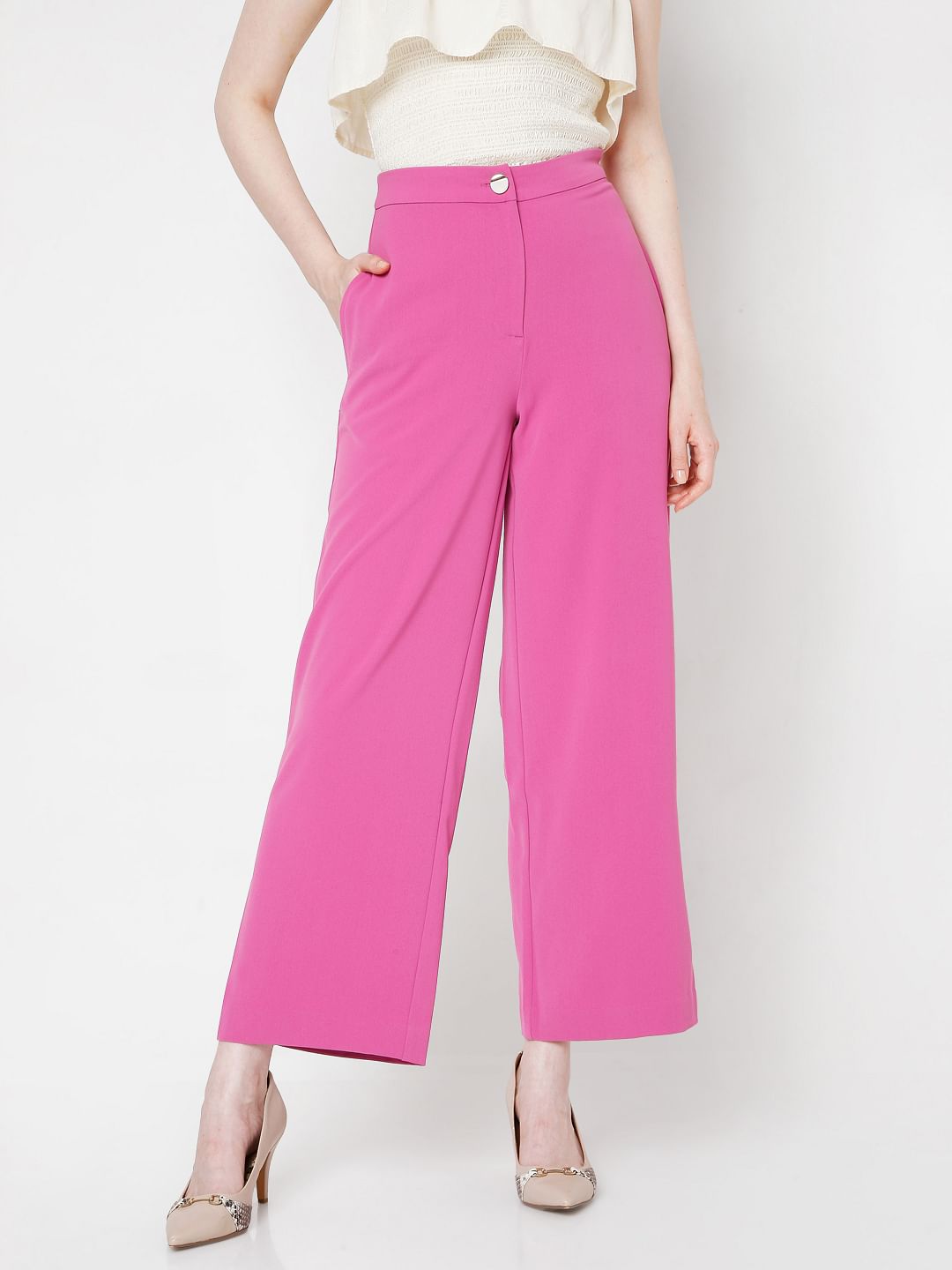 Pink High Rise Wide Leg Co-Ord Set Pants