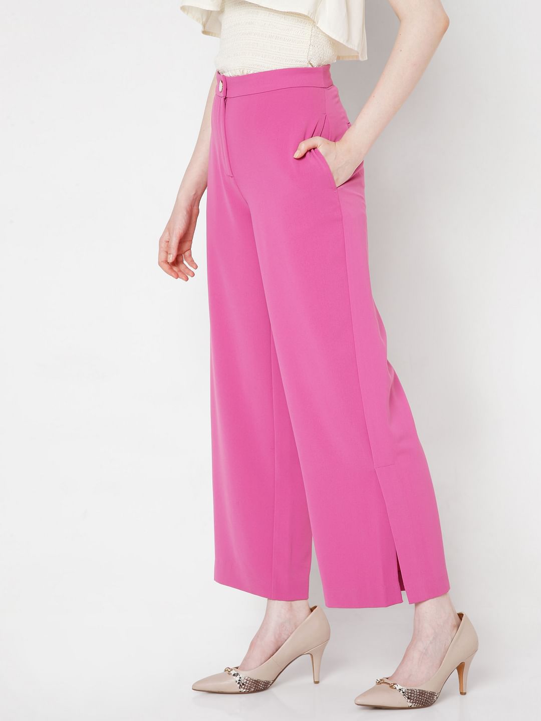 Pink High Rise Wide Leg Co-Ord Set Pants