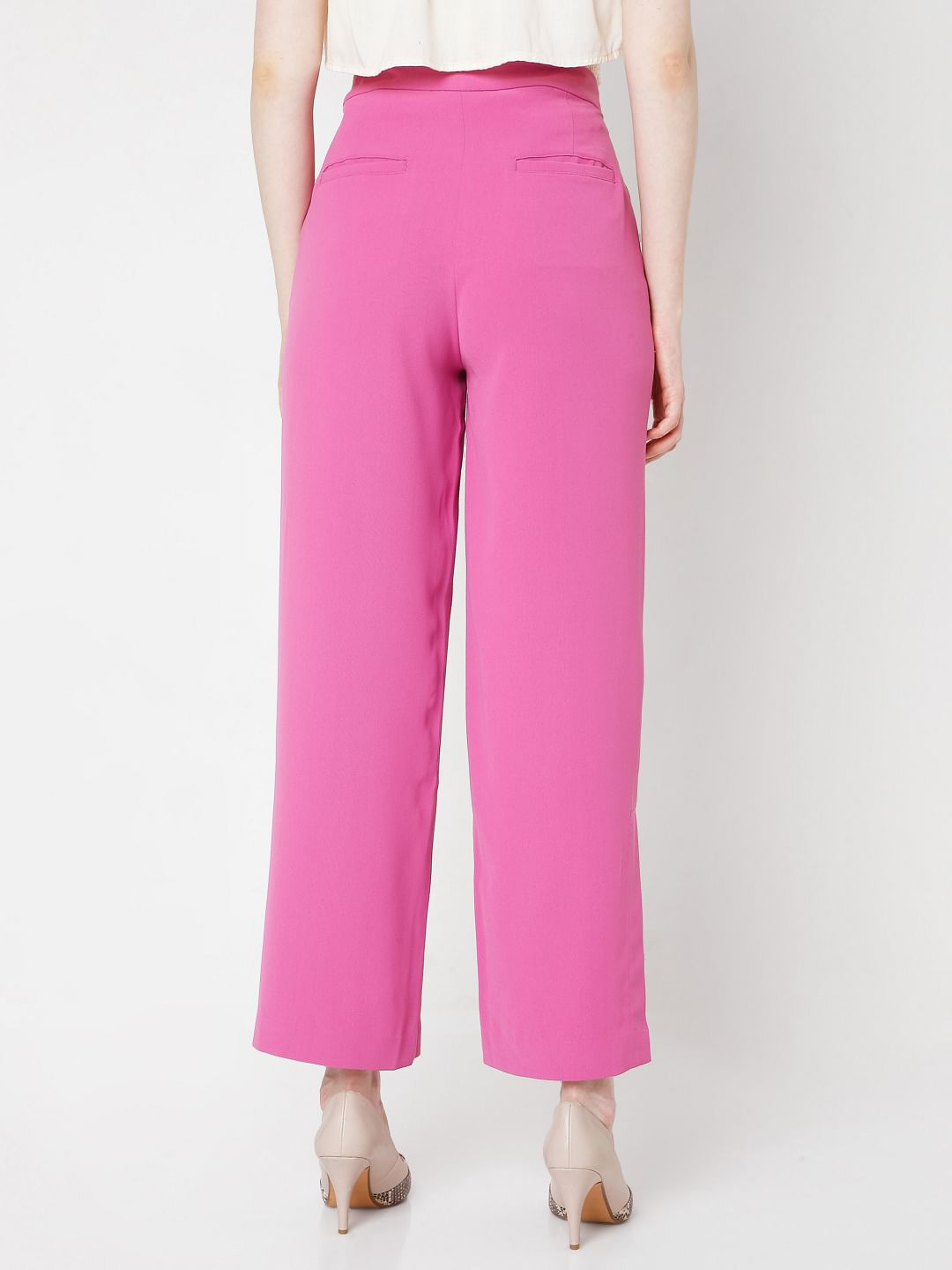 Pink High Rise Wide Leg Co-Ord Set Pants