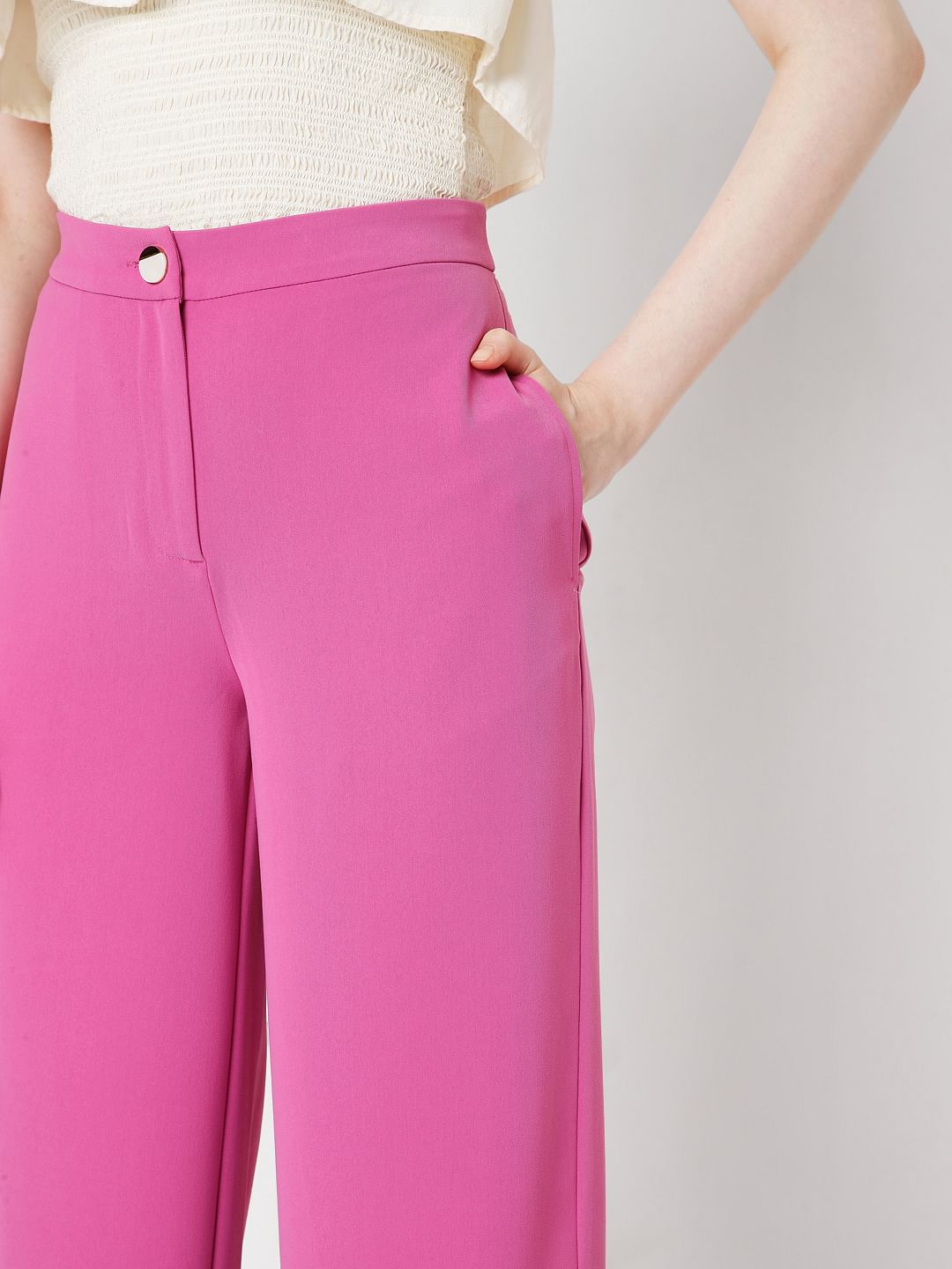 Pink High Rise Wide Leg Co-Ord Set Pants
