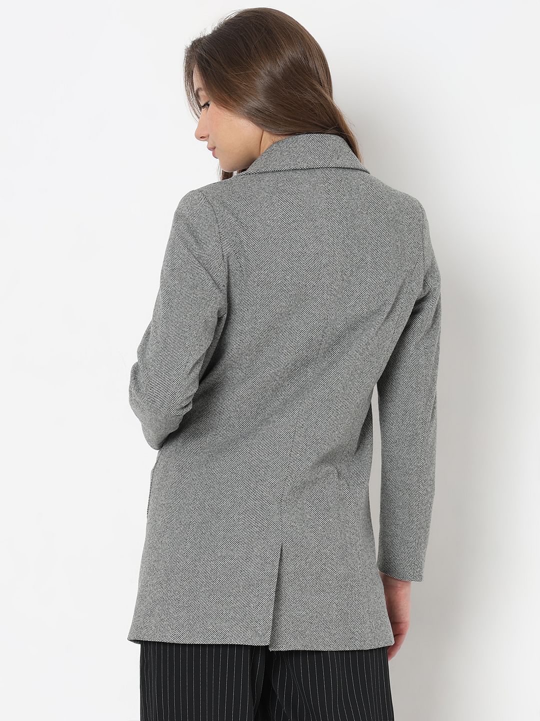 Grey Textured Blazer Coat