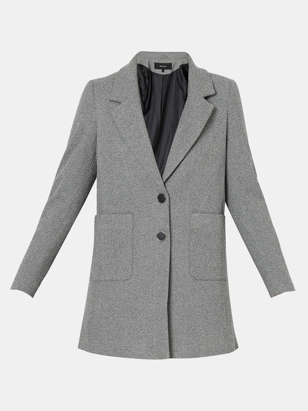 Grey Textured Blazer Coat