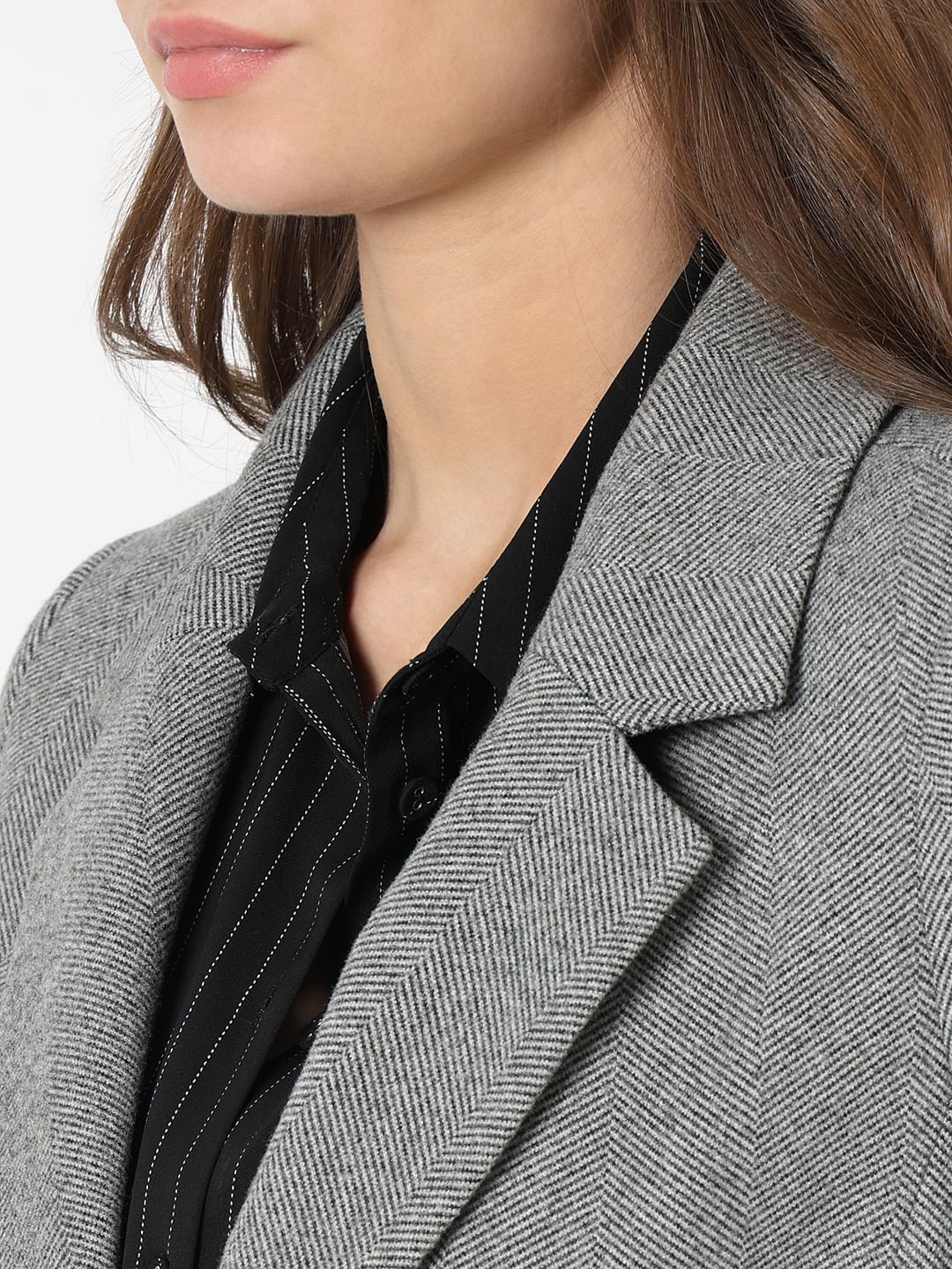 Grey Textured Blazer Coat