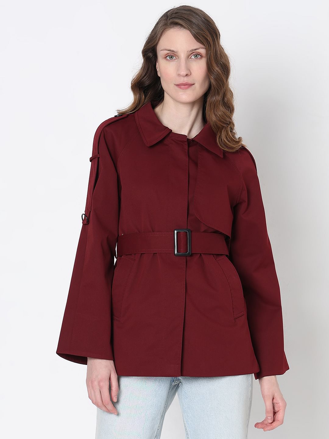 Burgundy Long Trench Coat