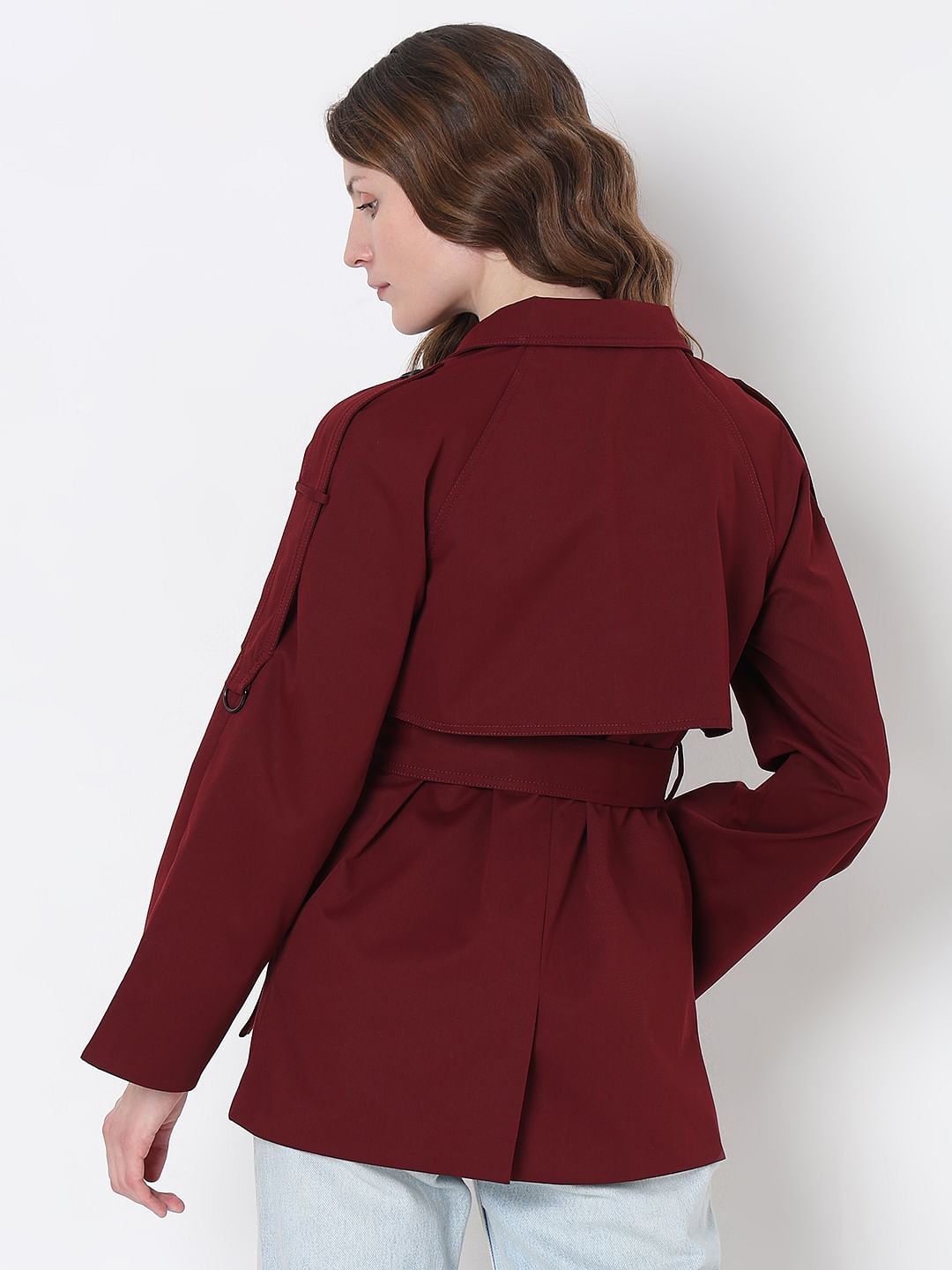 Burgundy Long Trench Coat