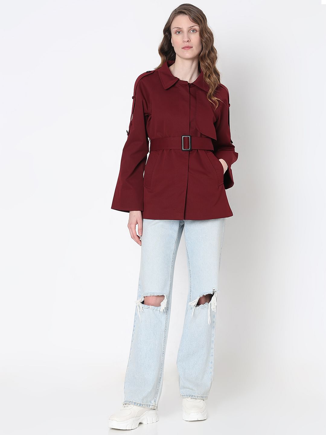 Burgundy Long Trench Coat