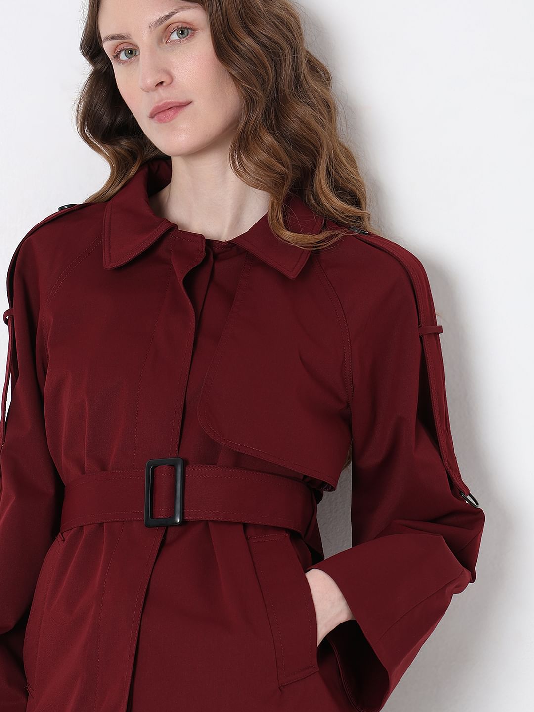 Burgundy Long Trench Coat