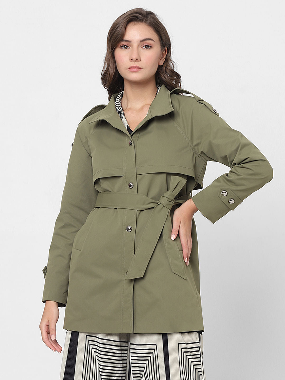 Green Belted Trench Coat