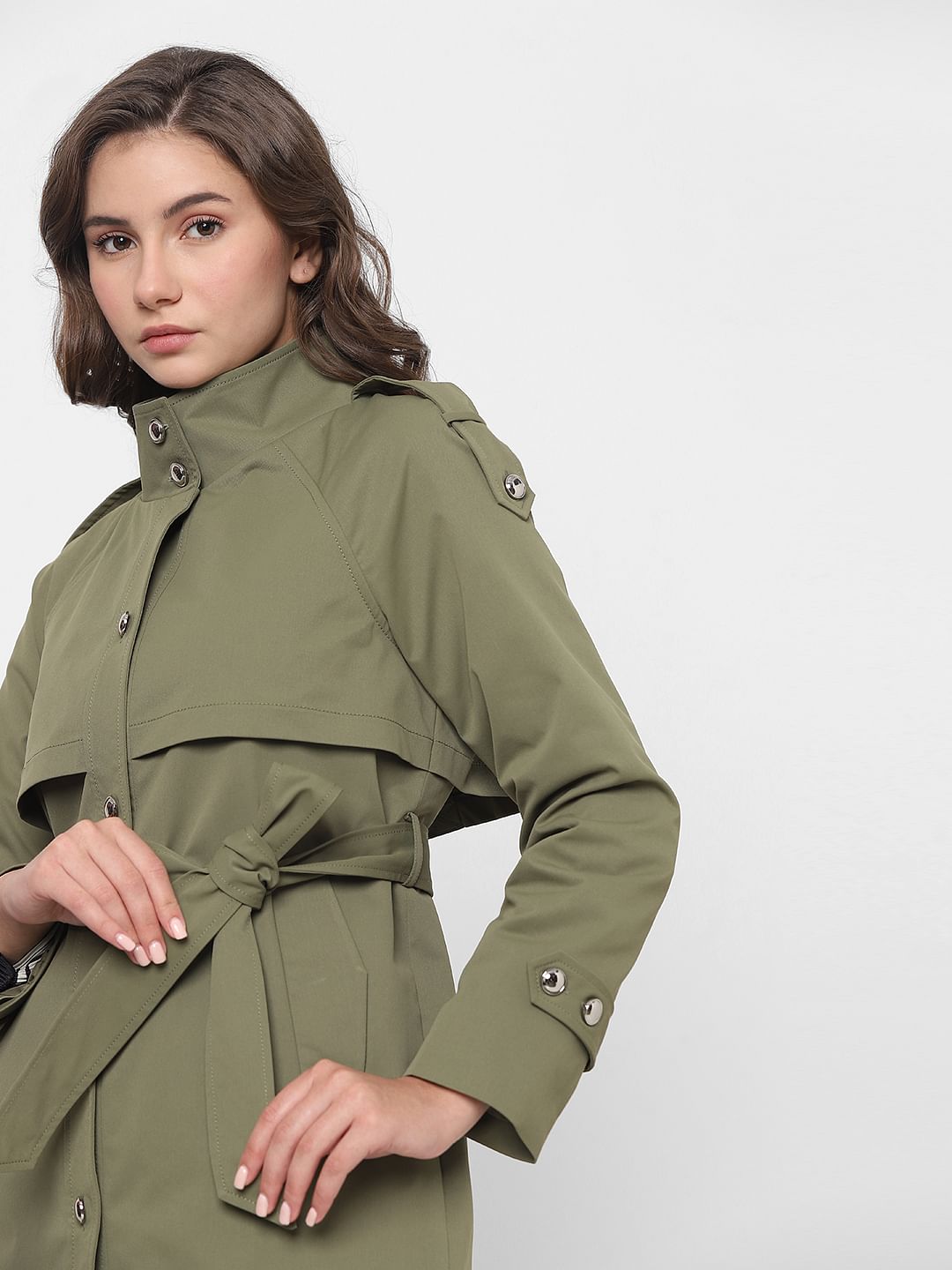 Green Belted Trench Coat
