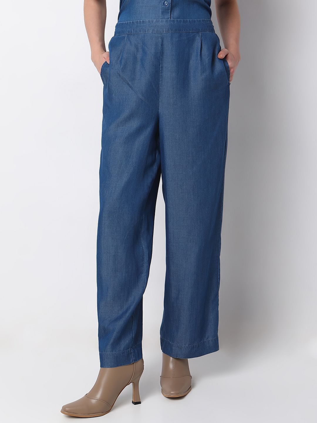 Blue Tencel Flared Co-Ord Set Pants