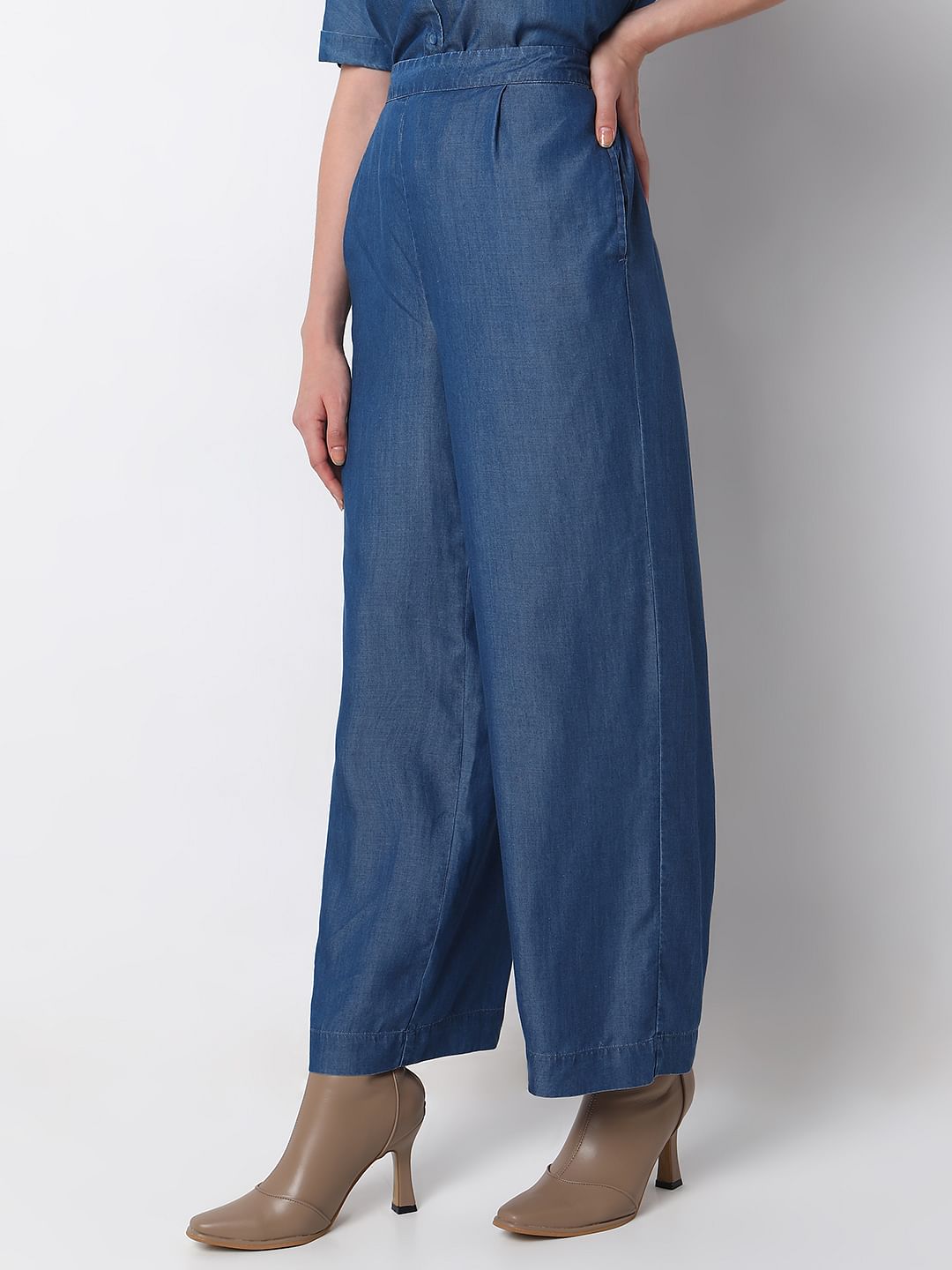 Blue Tencel Flared Co-Ord Set Pants