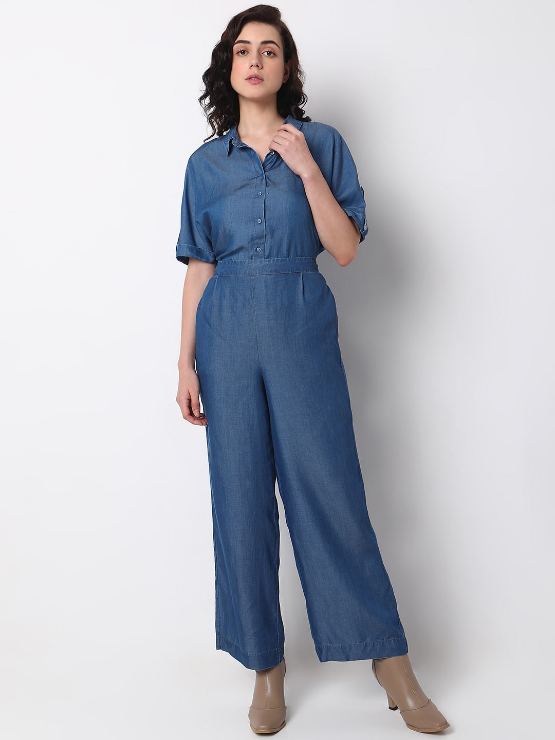 Blue Tencel Flared Co-Ord Set Pants