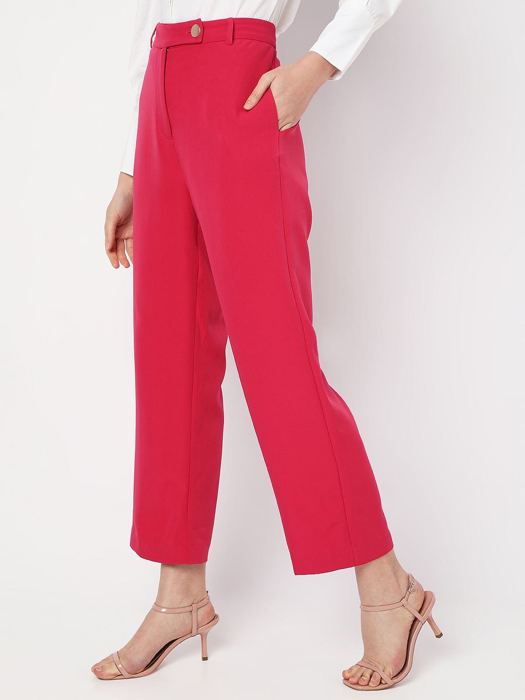 Pink High Rise Straight Fit Co-Ord Set Pants