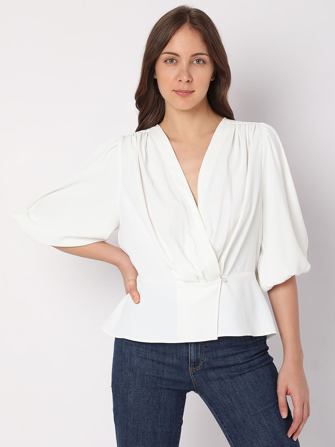 White Puff Sleeves Top