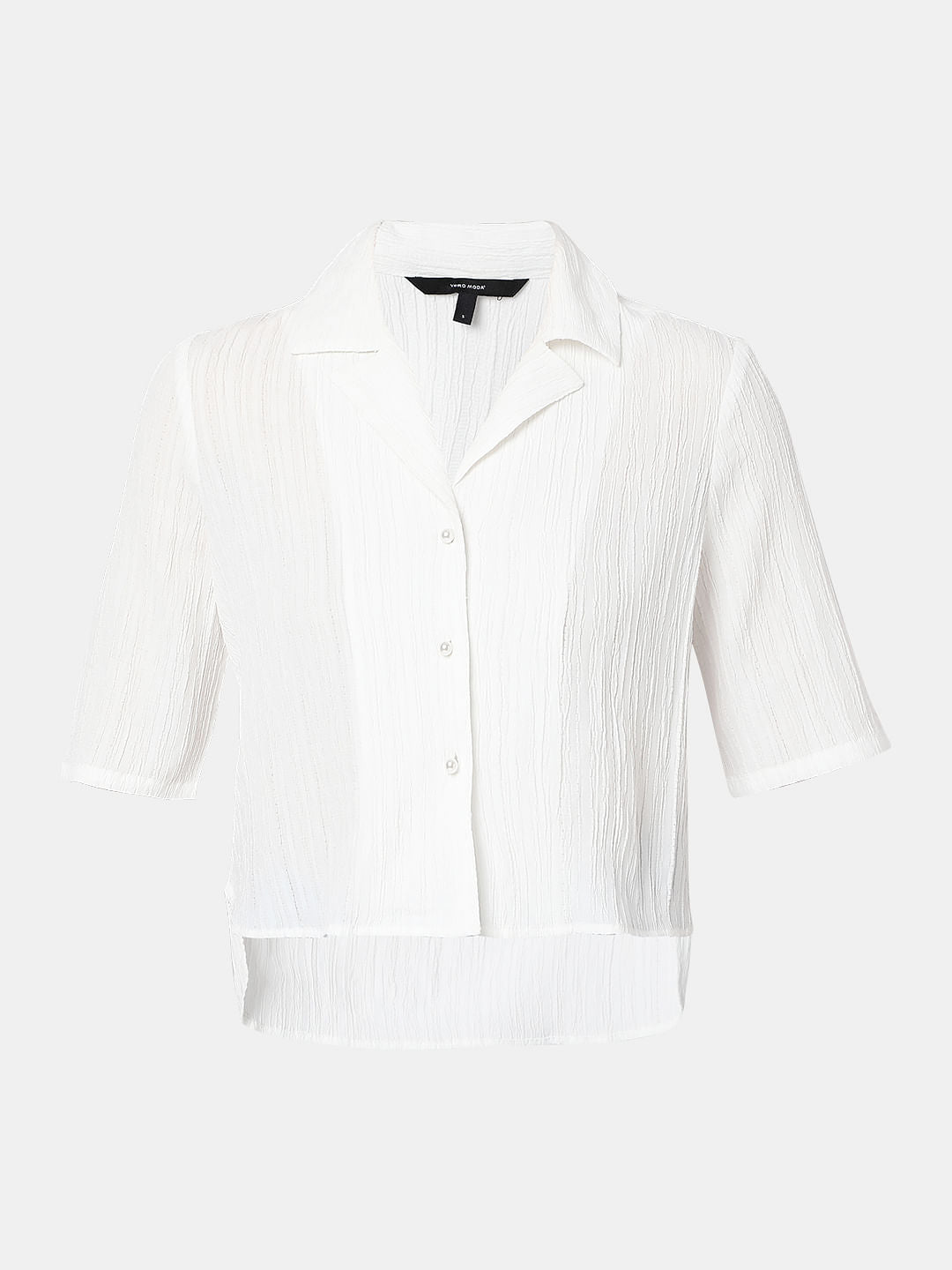 White Textured Crop Shirt