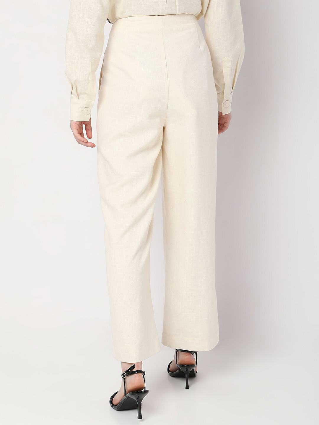 Beige High Rise Floral Co-Ord Pants