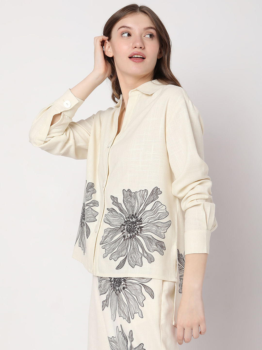 Beige Floral Co-Ord Shirt