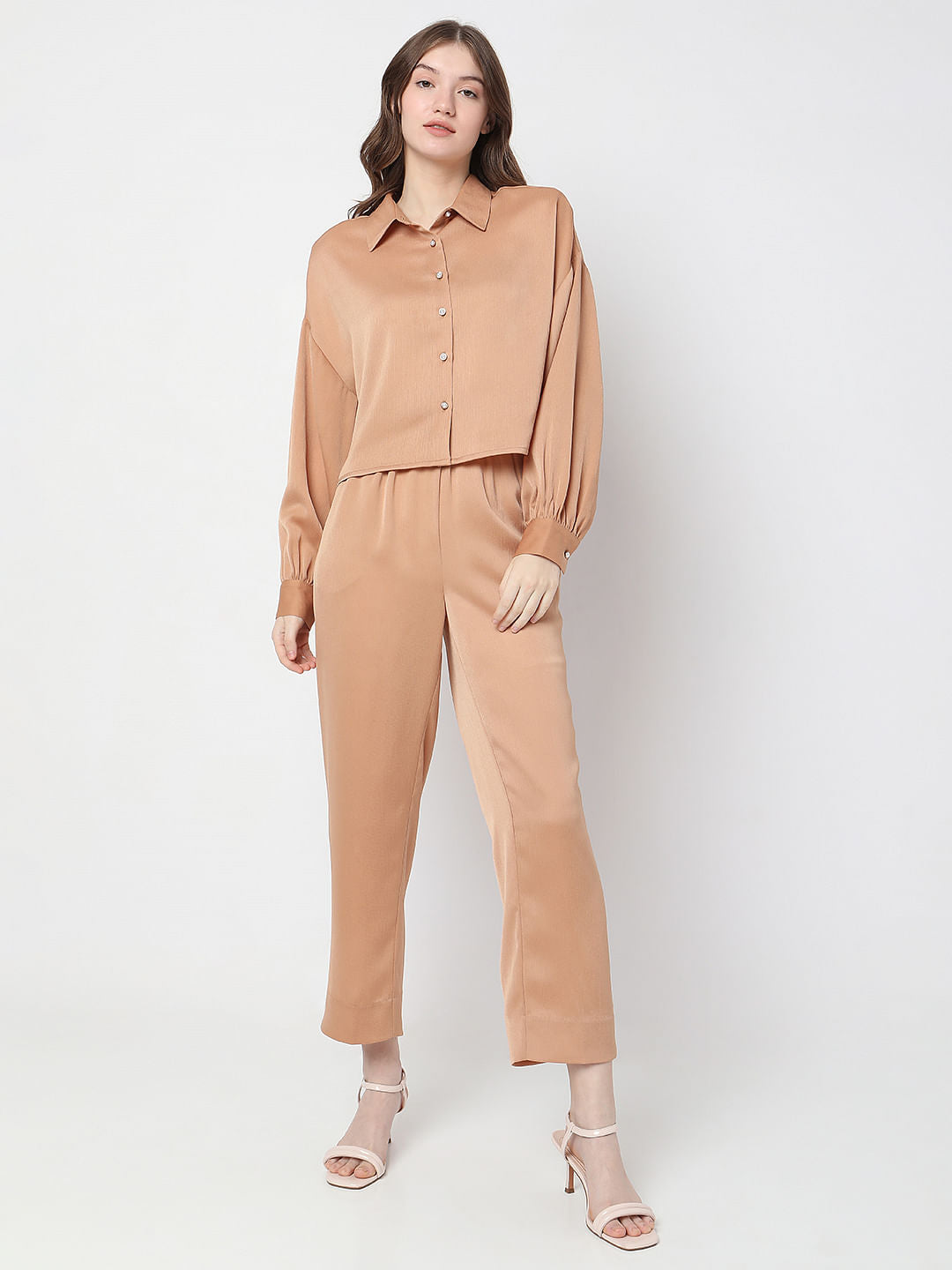 Brown Satin Co-Ord Shirt