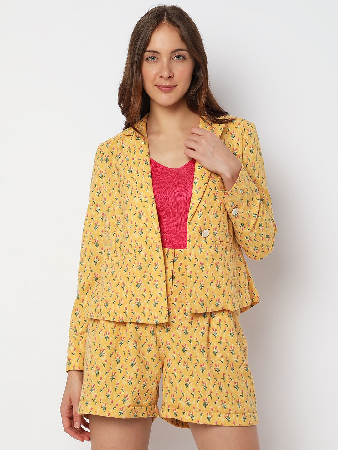 Mustard Floral Co-Ord Blazer