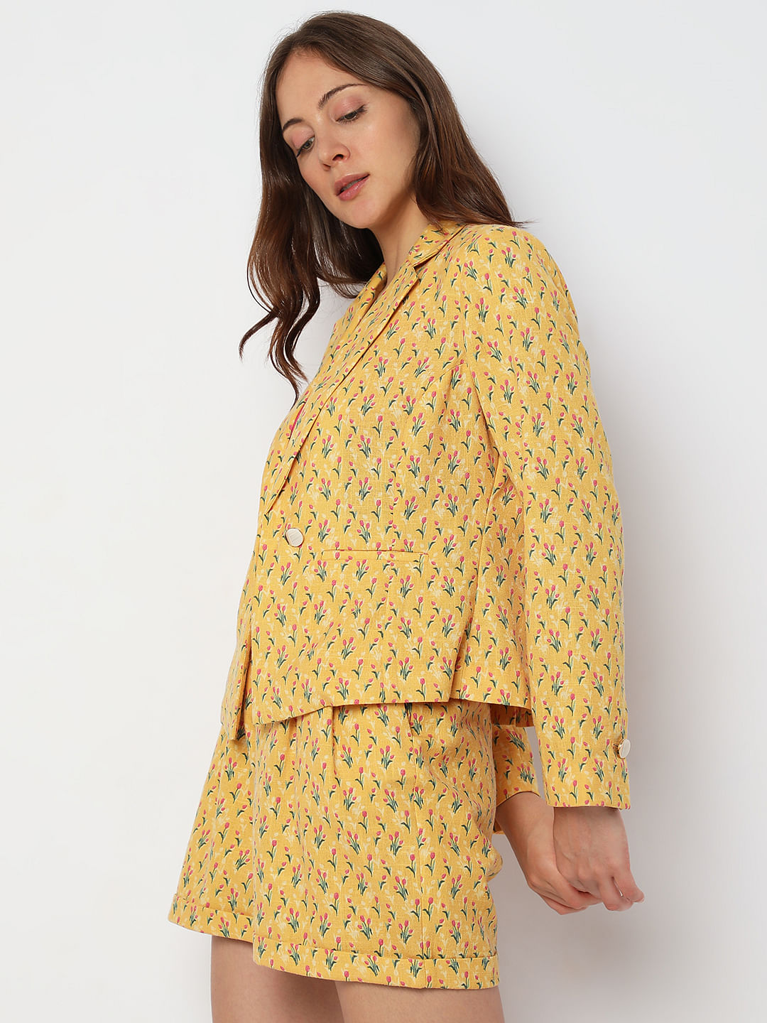 Mustard Floral Co-Ord Blazer