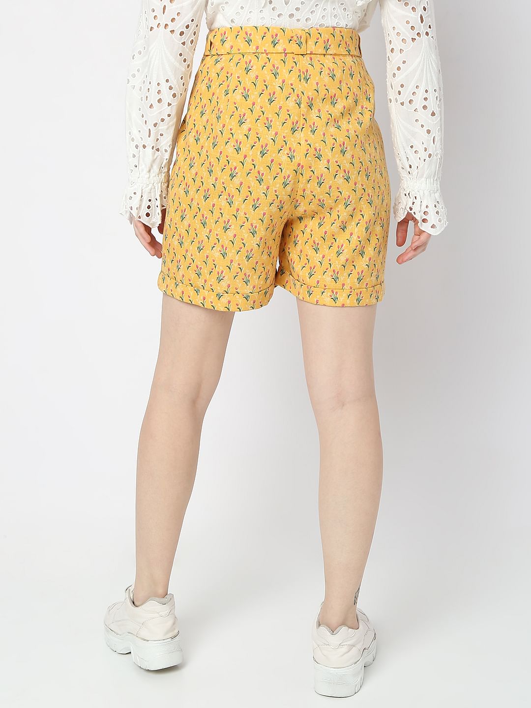 Mustard High Rise Floral Co-Ord Shorts