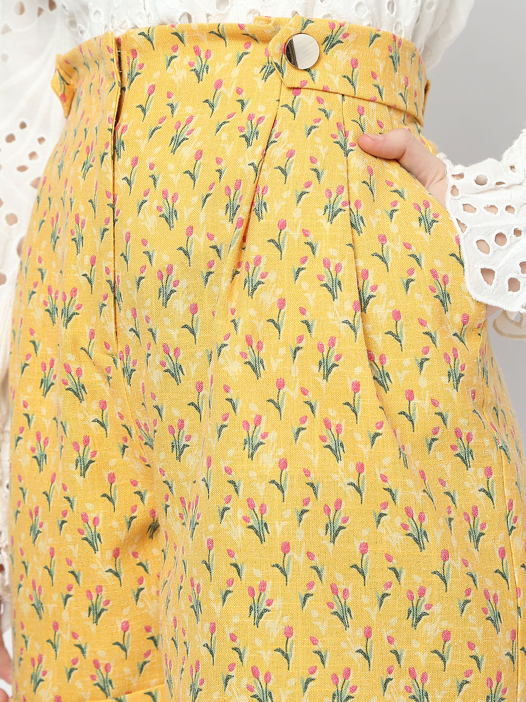 Mustard High Rise Floral Co-Ord Shorts