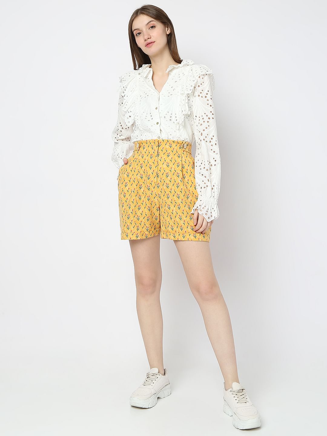 Mustard High Rise Floral Co-Ord Shorts