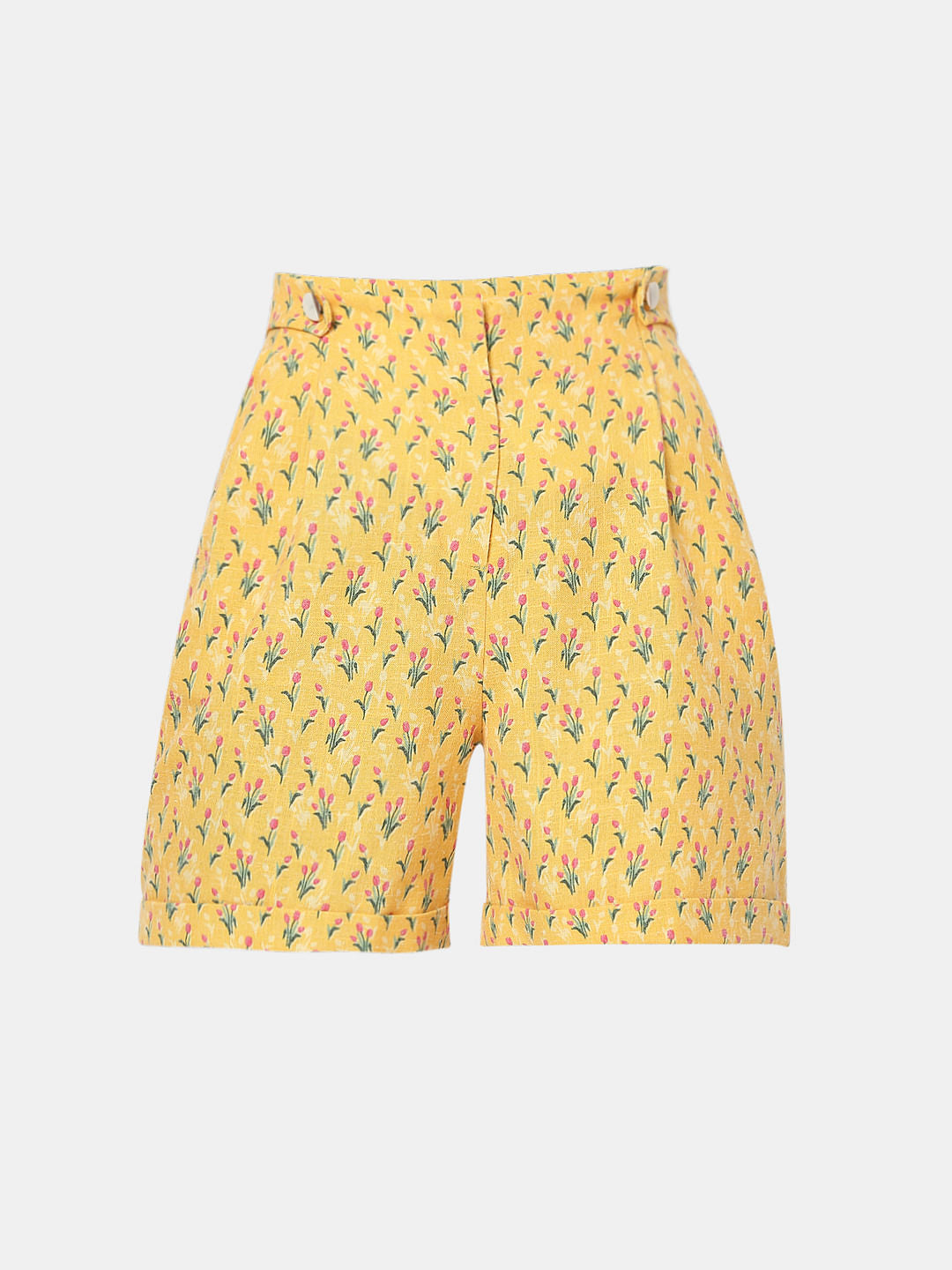 Mustard High Rise Floral Co-Ord Shorts
