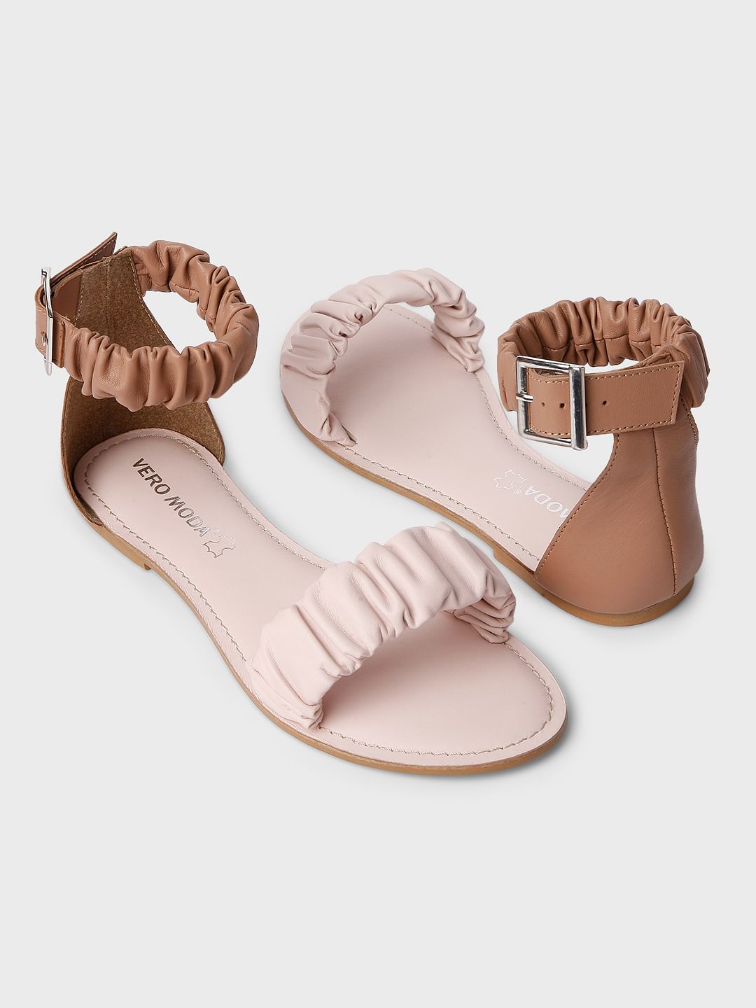 Beige Open Toe Flats