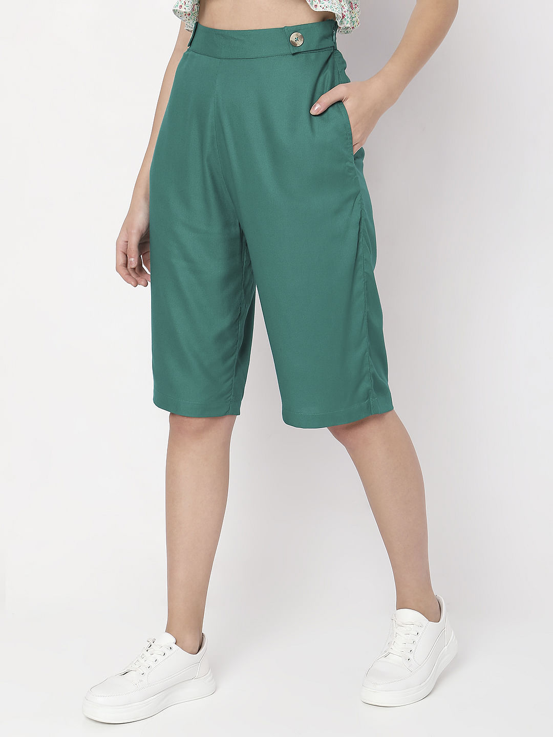 Green High Rise Cropped Pants