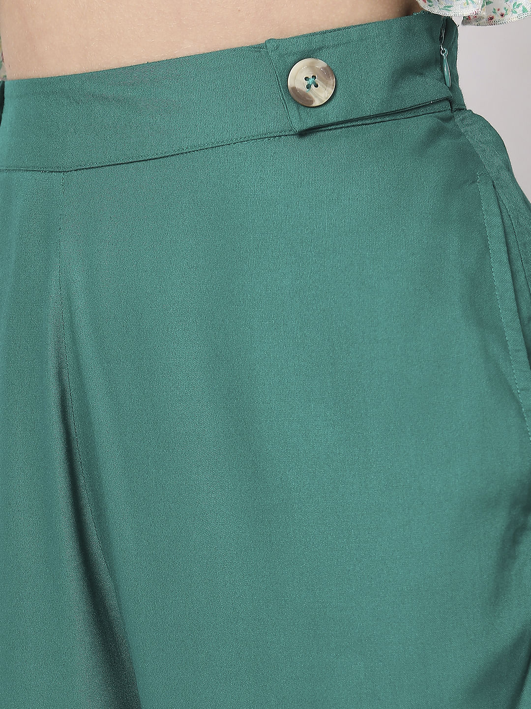 Green High Rise Cropped Pants