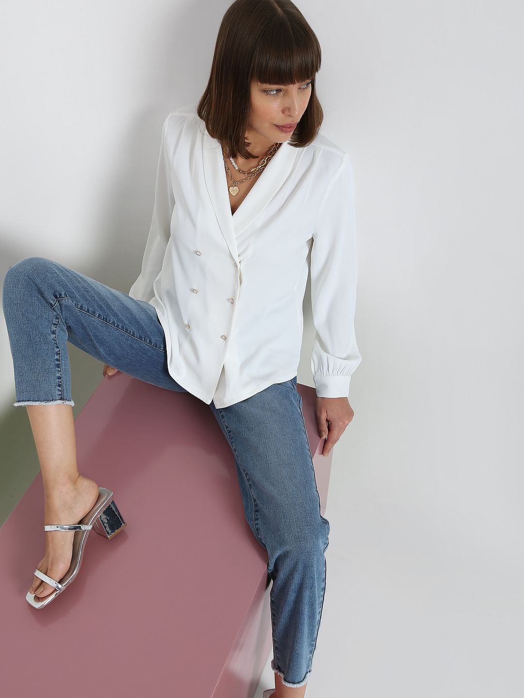 Blue Mid Rise Plain Straight Fit Jeans