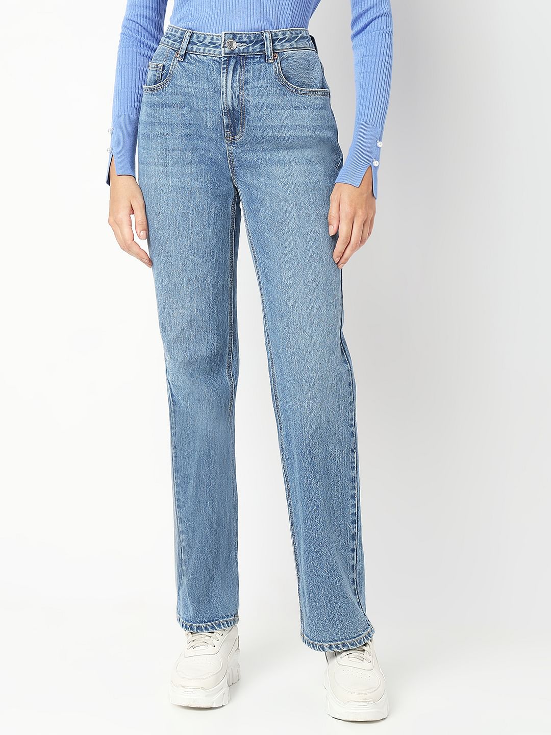 Blue High Rise Straight Fit Jeans