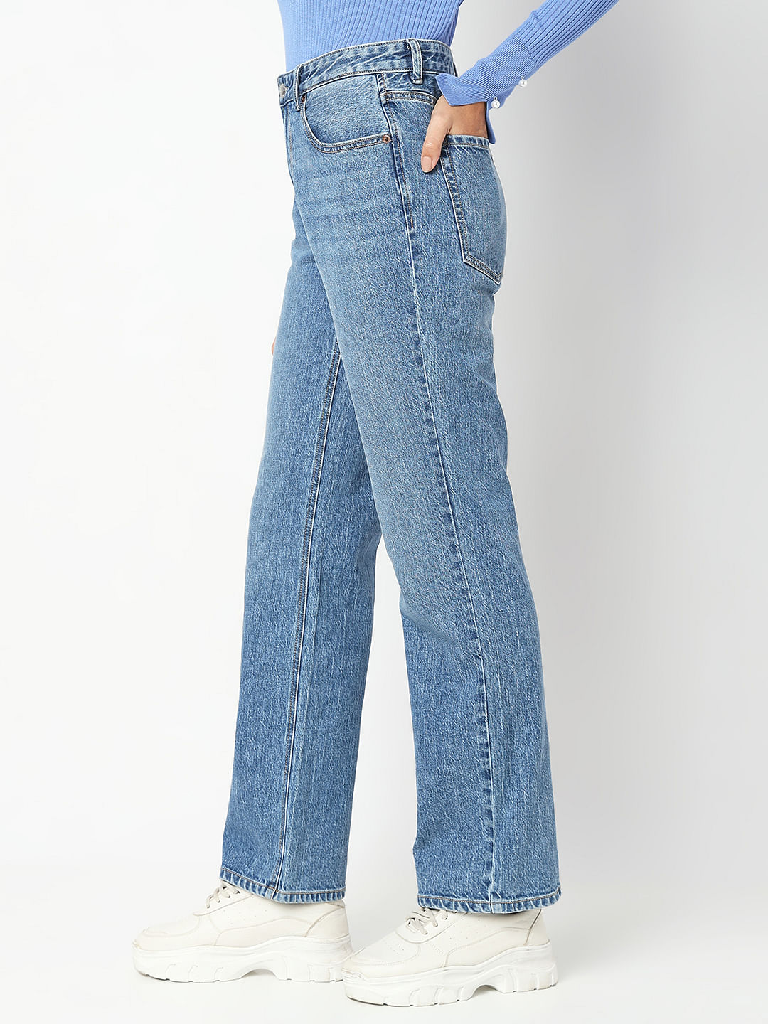 Blue High Rise Straight Fit Jeans