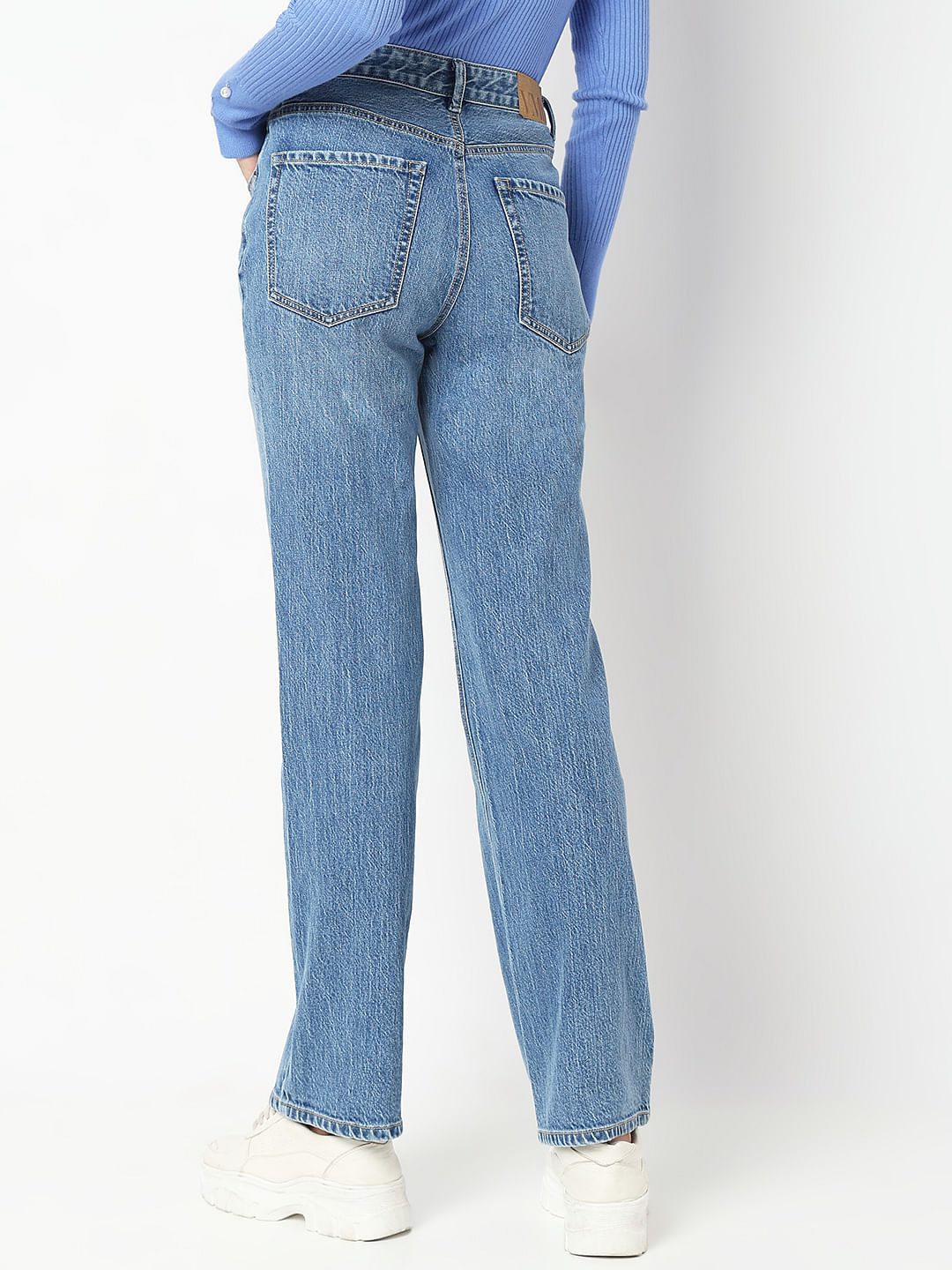 Blue High Rise Straight Fit Jeans