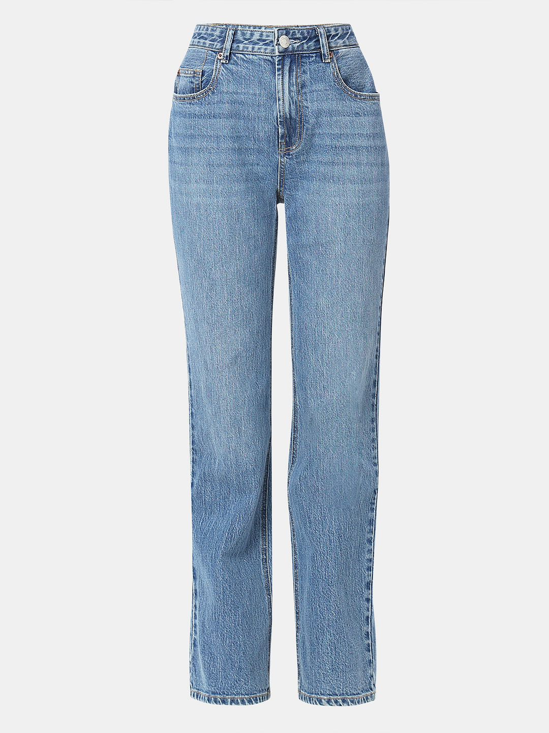 Blue High Rise Straight Fit Jeans