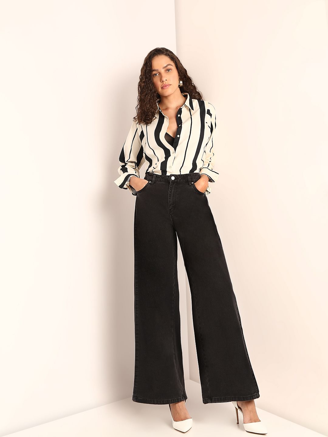 Black Mid Rise Loose Fit Jeans