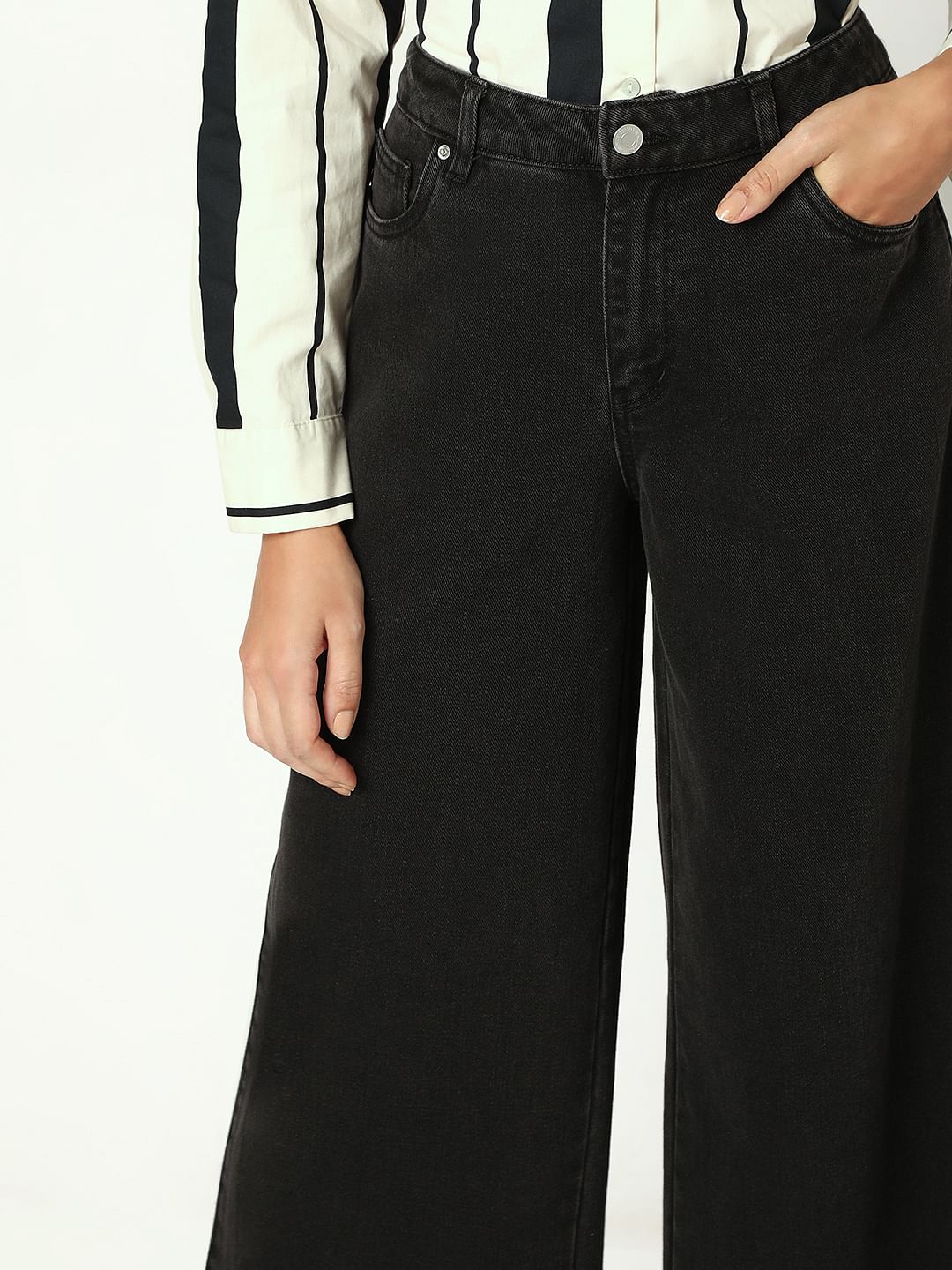 Black Mid Rise Loose Fit Jeans