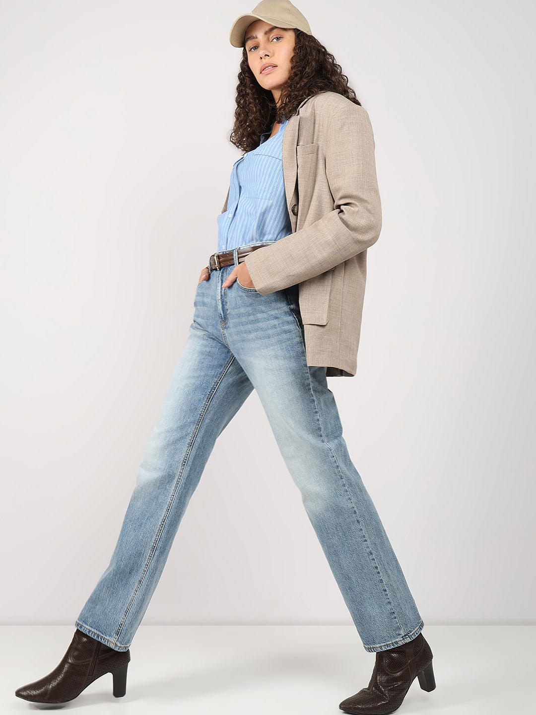 Blue High Rise Straight Fit Jeans