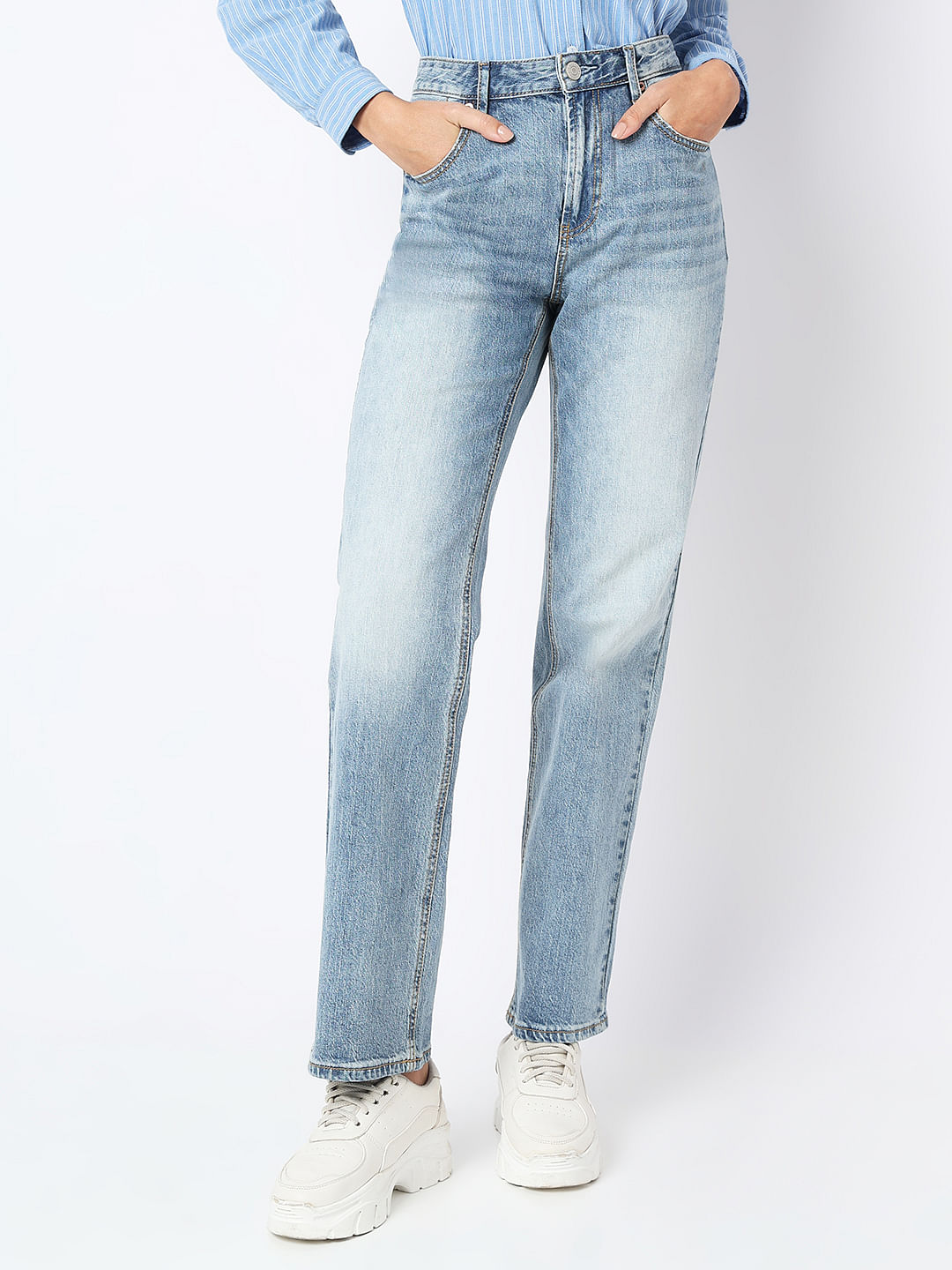 Blue High Rise Straight Fit Jeans