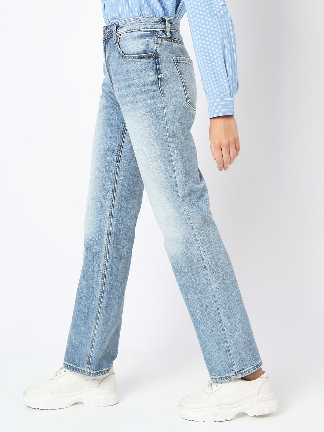 Blue High Rise Straight Fit Jeans