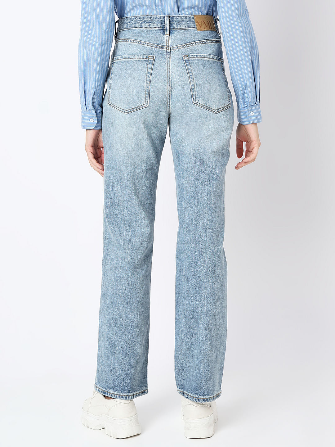 Blue High Rise Straight Fit Jeans