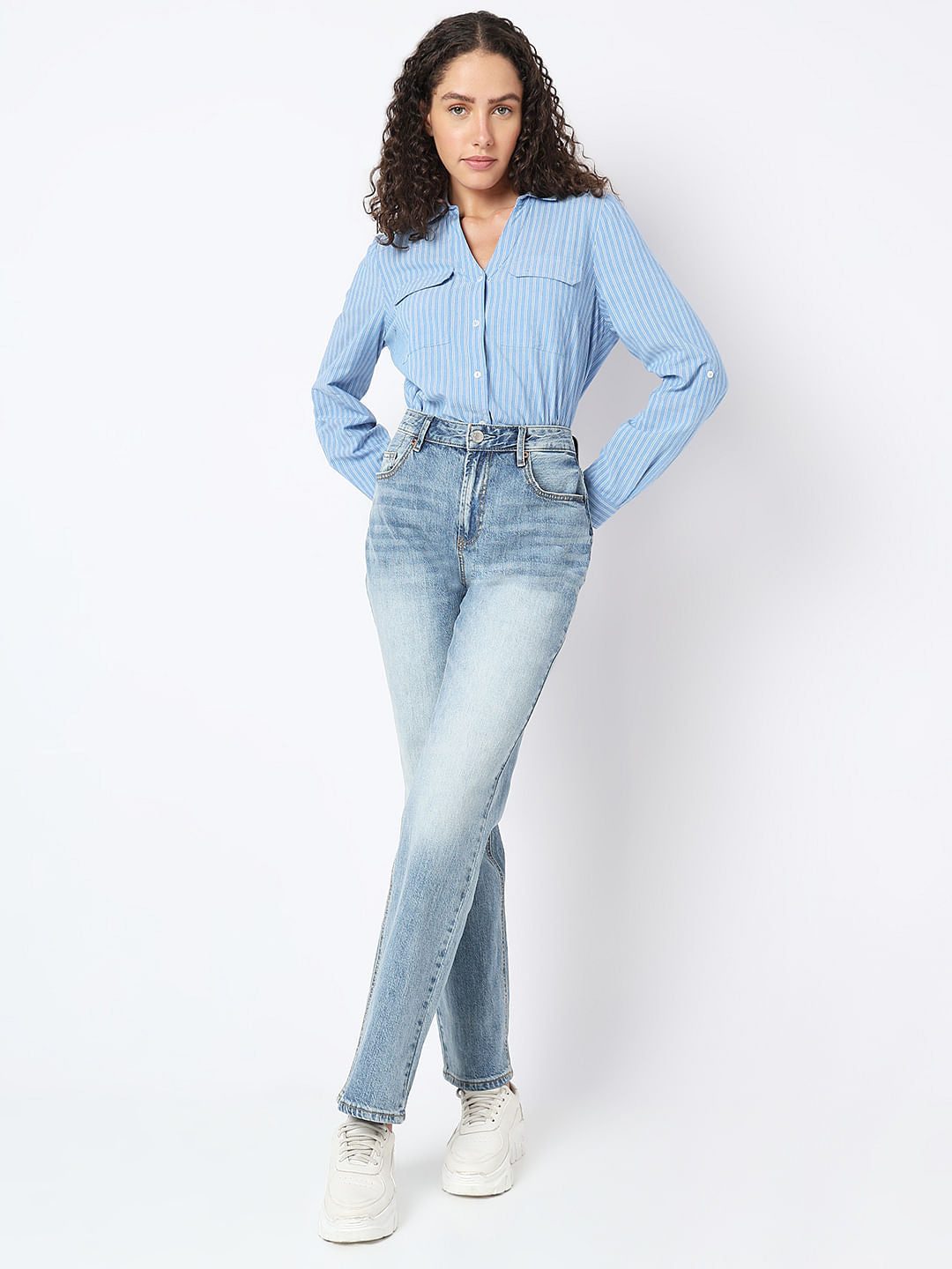 Blue High Rise Straight Fit Jeans