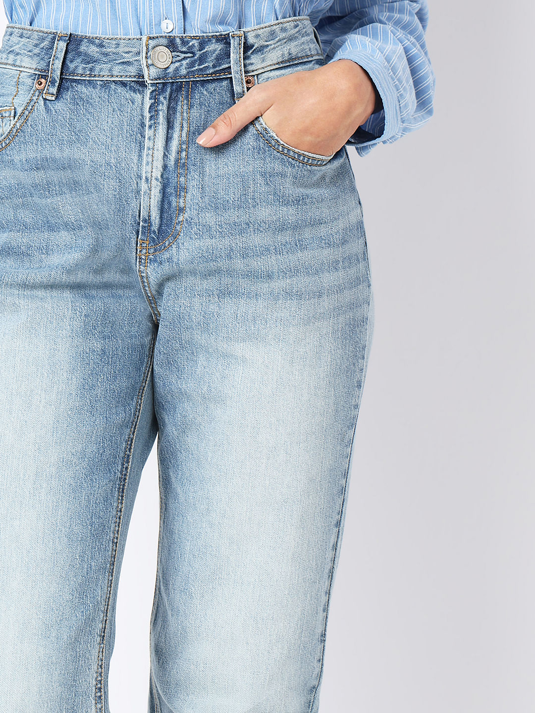 Blue High Rise Straight Fit Jeans