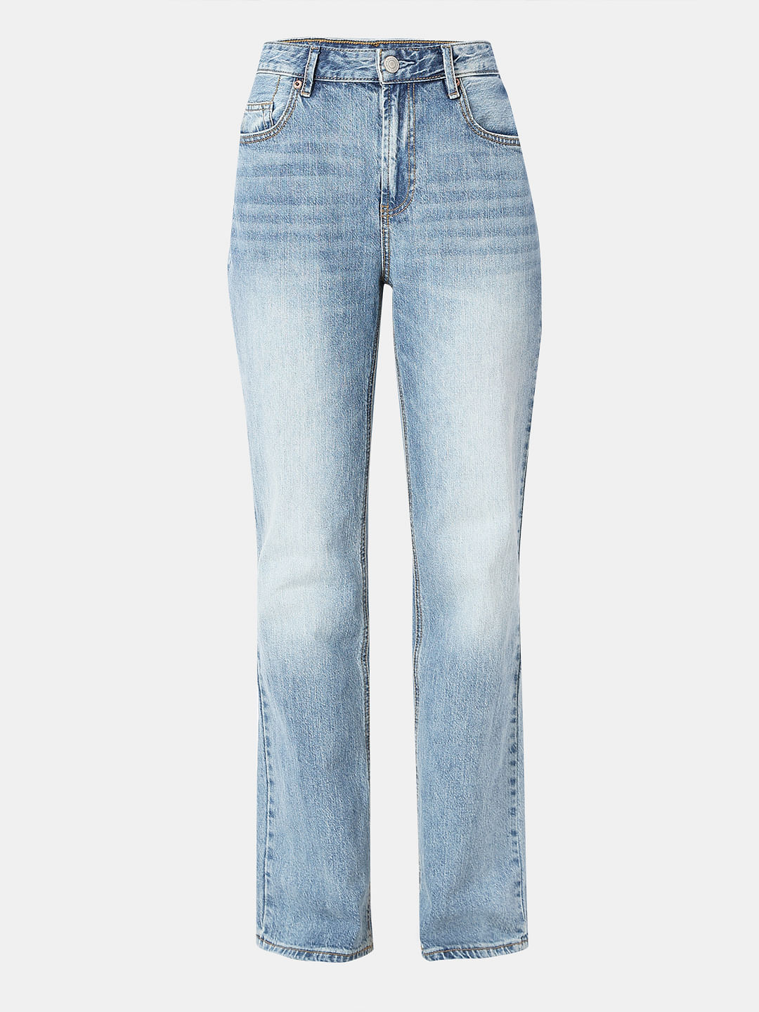 Blue High Rise Straight Fit Jeans