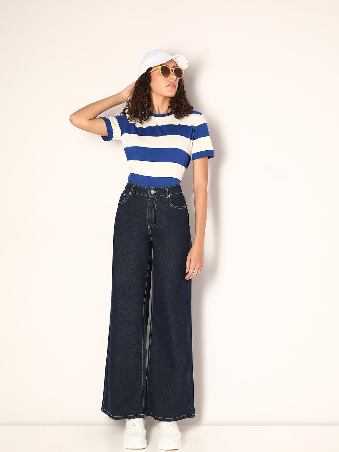 Dark Blue Wide Leg High Rise Jeans