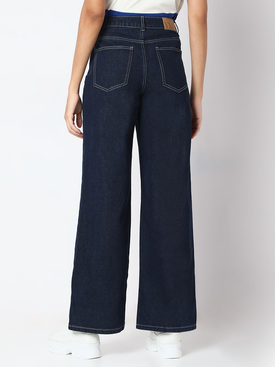 Dark Blue Wide Leg High Rise Jeans