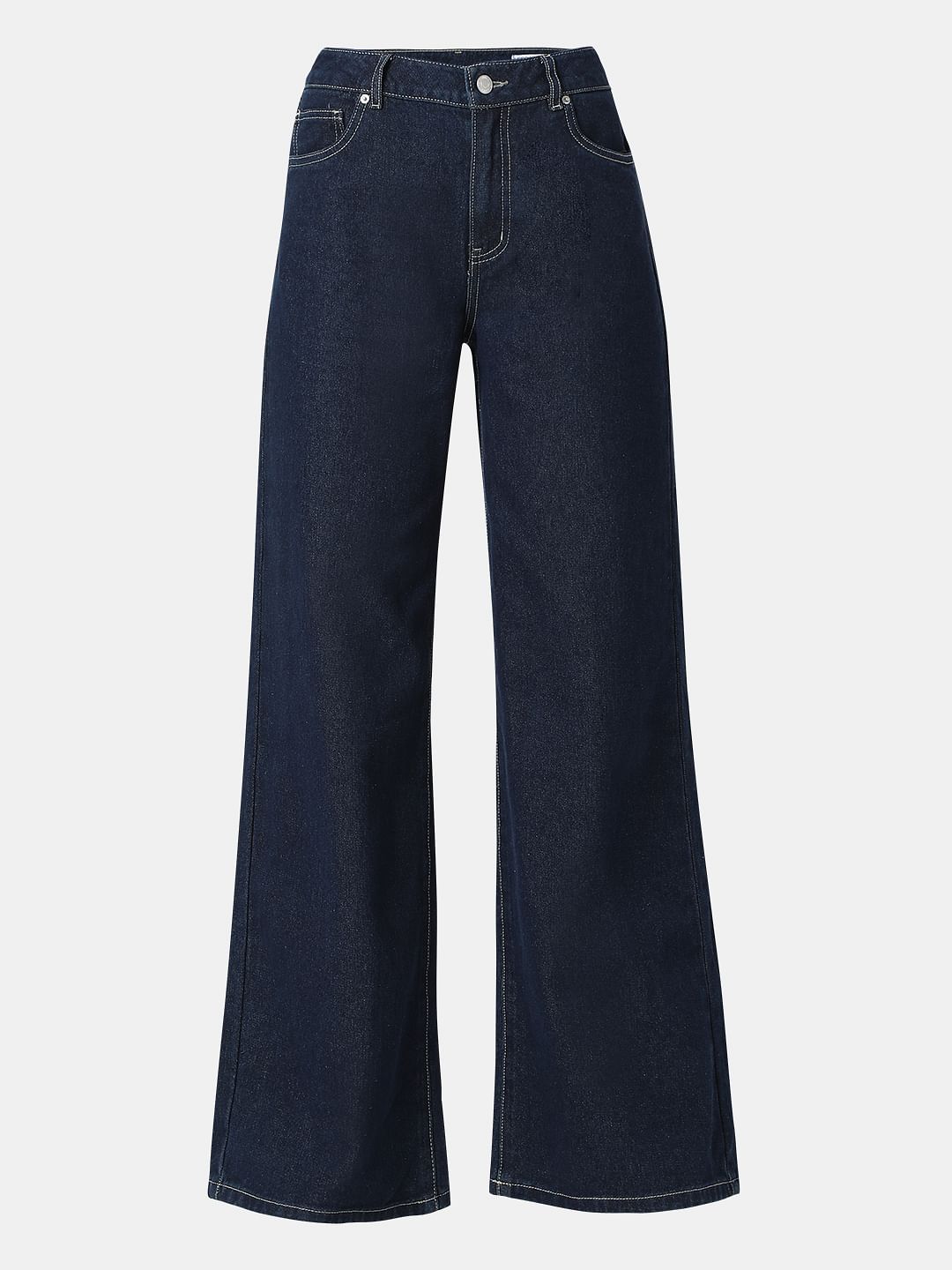 Dark Blue Wide Leg High Rise Jeans