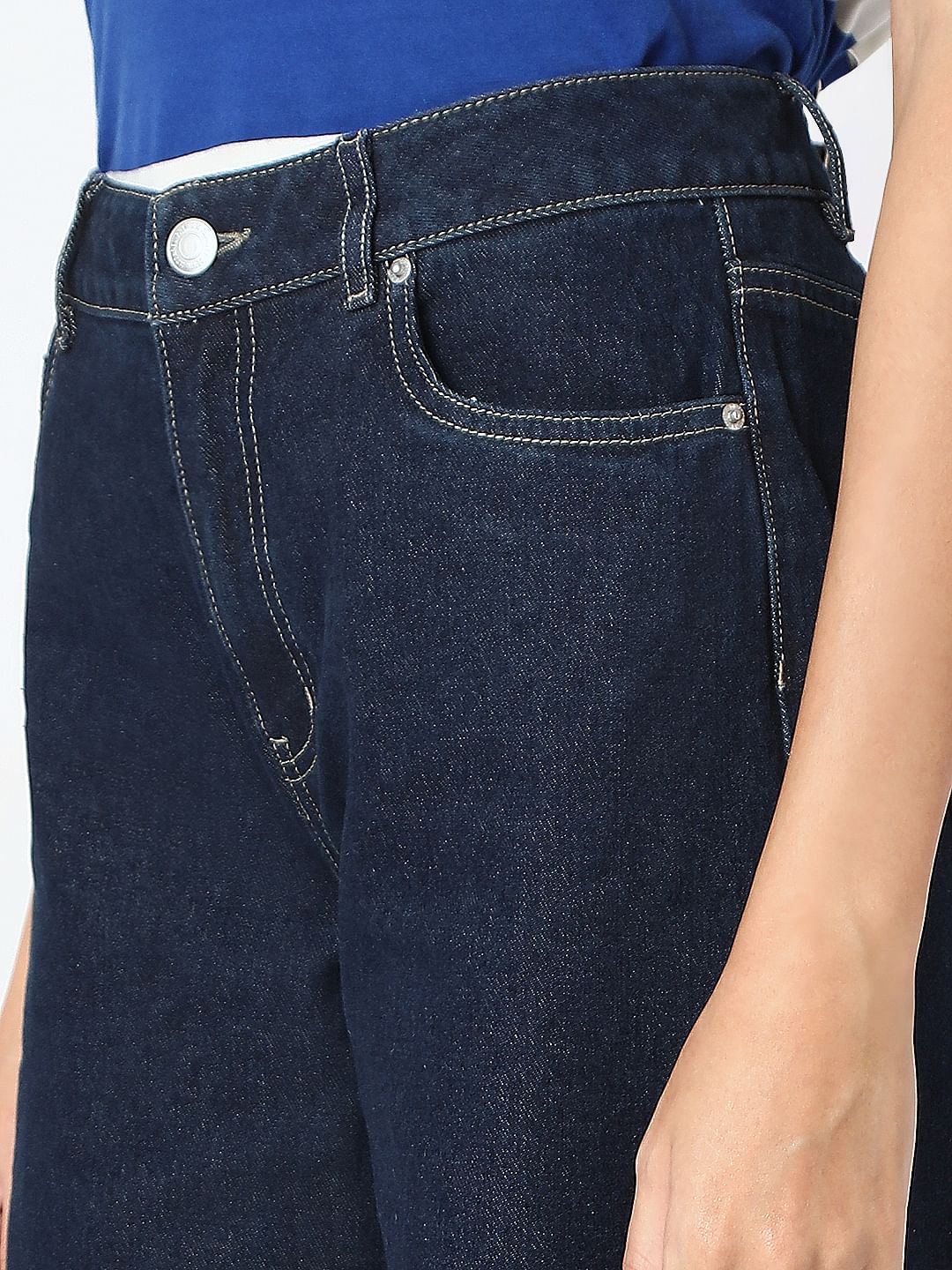Dark Blue Wide Leg High Rise Jeans